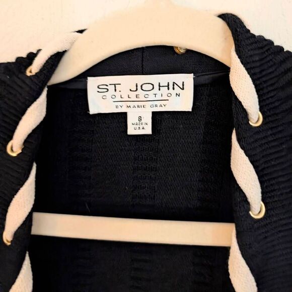St. John Collection by Marie Gray Ribbed Knit Cardigan Open Front size 8 Black - Picture 2 of 5